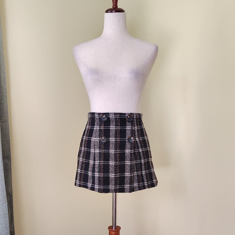 Black & Brown Plaid FASHION NOVA Vibe With Me High Waisted Mini Skort - XS